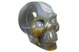 Polished Banded Agate Skull with Quartz Crystal Pocket #148113-2